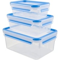 Emsa 508566 recipiente de almacenar comida Rectangular Establecer Transparente 3 pieza(s), Caja transparente/Azul, Establecer, Rectangular, Transparente, Elastómero termoplástico (TPE), Alemania, 167 mm