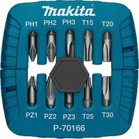 Makita P-70166 punta de destornillador 10 pieza(s), Conjuntos de bits 10 pieza(s), Phillips, Pozidriv, Torx, PH1, PH2, PH3, PZ1, PZ2, PZ3, T15, T20, T25, T30, 2,5 cm