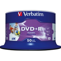Verbatim DVD+R Wide Inkjet Printable No ID Brand 4,7 GB 50 pieza(s), DVDs vírgenes DVD+R, 120 mm, Imprimible, Eje, 50 pieza(s), 4,7 GB