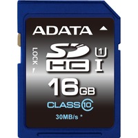 ADATA Premier SDHC UHS-I U1 Class10 16GB Clase 10, Tarjeta de memoria 16 GB, SDHC, Clase 10, 30 MB/s, 10 MB/s, Negro, Azul