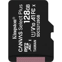 Kingston Paquete de una tarjeta micSDXC Canvas Select Plus 100R A1 C10 de 128 GB sin ADP, Tarjeta de memoria negro, 128 GB, MicroSDXC, Clase 10, UHS-I, 100 MB/s, Class 1 (U1)