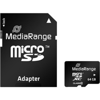 MediaRange MR955 memoria flash 64 GB MicroSDXC Clase 10, Tarjeta de memoria negro, 64 GB, MicroSDXC, Clase 10, 60 MB/s, 15 MB/s, Negro