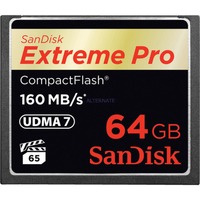 SanDisk 64GB Extreme Pro CF 160MB/s CompactFlash, Tarjeta de memoria negro, 64 GB, CompactFlash, 160 MB/s, 150 MB/s