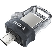 SanDisk Ultra Dual m3.0, Lápiz USB unidad flash USB 64 GB USB Type-A / Micro-USB 3.2 Gen 1 (3.1 Gen 1) Negro, Plata, Transparente