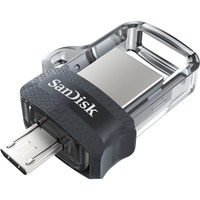 SanDisk Ultra Dual m3.0 unidad flash USB 128 GB USB Type-A / Micro-USB 3.2 Gen 1 (3.1 Gen 1) Negro, Plata, Transparente, Lápiz USB 128 GB, USB Type-A / Micro-USB, 3.2 Gen 1 (3.1 Gen 1), Deslizar, 5,2 g, Negro, Plata, Transparente