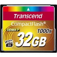Transcend 1000x CompactFlash 32GB MLC, Tarjeta de memoria negro, 32 GB, CompactFlash, MLC, 160 MB/s, 120 MB/s, Negro