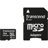 Transcend 16GB microSDHC Class 10 UHS-I (Ultimate) MLC Clase 10, Tarjeta de memoria negro, 16 GB, MicroSDHC, Clase 10, MLC, 90 MB/s, Negro, Rojo
