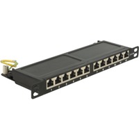 DeLOCK 43312 panel de parcheo 0.5U, Patch Panel negro, RJ-45, Cat6a, Negro, Metal, Montaje en bastidor, 0.5U