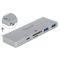 DeLOCK 64078 hub de interfaz USB 3.2 Gen 1 (3.1 Gen 1) Type-C 5000 Mbit/s Gris, Lector de tarjetas plateado, USB 3.2 Gen 1 (3.1 Gen 1) Type-C, USB 3.2 Gen 1 (3.1 Gen 1) Type-A, USB 3.2 Gen 1 (3.1 Gen 1) Type-C, MicroSD (TransFlash), MicroSDHC, MicroSDXC, SD, SDHC, SDXC, 5000 Mbit/s, Gris, Metal