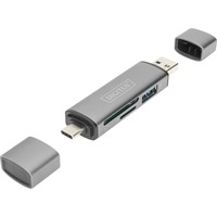 Digitus Dual Card Reader Hub USB-C™ / USB 3.0, OTG, Lector de tarjetas gris, OTG, MicroSD (TransFlash), SD, Aluminio, 5000 Mbit/s, Aluminio, CE, USB 3.2 Gen 1 (3.1 Gen 1) Type-A/Type-C