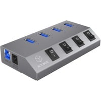 ICY BOX IB-HUB1405 USB 3.2 Gen 1 (3.1 Gen 1) Type-B 5000 Mbit/s Antracita, Hub USB plateado, USB 3.2 Gen 1 (3.1 Gen 1) Type-B, USB 3.2 Gen 1 (3.1 Gen 1) Type-A, 5000 Mbit/s, Antracita, Aluminio, Actividad, Poder