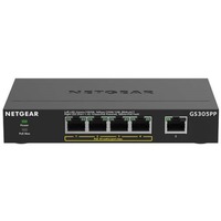 Netgear GS305PP No administrado Gigabit Ethernet (10/100/1000) Energía sobre Ethernet (PoE) Negro, Interruptor/Conmutador negro, No administrado, Gigabit Ethernet (10/100/1000), Bidireccional completo (Full duplex), Energía sobre Ethernet (PoE), Montaje de pared