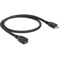 DeLOCK 0.5m USB 2.0 cable USB 0,5 m Micro-USB B Negro, Cable alargador negro, 0,5 m, Micro-USB B, Micro-USB B, USB 2.0, Macho/Hembra, Negro