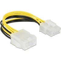 DeLOCK 85451 cable de alimentación interna 0,15 m, Cable alargador negro/Amarillo, 0,15 m, 8-pin EPS12V, 8-pin EPS12V, Macho, Hembra, Derecho