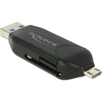 DeLOCK 91734 lector de tarjeta USB/Micro-USB Negro, Lector de tarjetas negro, Memoria extraíble, MicroSD (TransFlash), MicroSDHC, MicroSDXC, MMC, SD, SDHC, SDXC, Negro, USB/Micro-USB, 21 mm, 64,5 mm, 11 mm