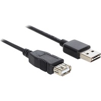 DeLOCK EASY-USB 2.0-A - USB 2.0-A, 2m cable USB USB A Negro, Cable alargador negro, 2m, 2 m, USB A, USB A, USB 2.0, Macho/Hembra, Negro