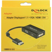DeLOCK 0.16m DisplayPort/VGA+HDMI+DVI 0,16 m VGA (D-Sub)+ HDMI + DVI Negro, Adaptador negro, 0,16 m, DisplayPort, VGA (D-Sub)+ HDMI + DVI, Macho, Hembra, 1920 x 1200 Pixeles