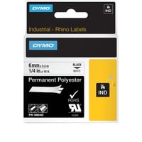 Dymo Rhino Etiquetas industriales permanentes de poliéster | 6 mm x 5,5 m | Impresión en negro sobre blanco | Autoadhesivas | Para rotuladoras Rhino y LabelManager, Cinta de escritura 5 m | Impresión en negro sobre blanco | Autoadhesivas | Para rotuladoras Rhino y LabelManager, Negro sobre blanco, Multicolor, Poliéster, -40 - 150 °C, UL 969, DYMO