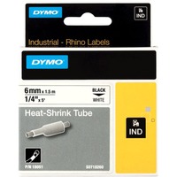 Dymo Rhino etiquetas industriales de tubo termorretráctil | 6 mm x 1,5 m | de color negro sobre fondo blanco, Tubo termoretráctil para etiquetas 5 m | de color negro sobre fondo blanco, D1, Bélgica, 1,5 m, 1 pieza(s), 34 mm, 87 mm