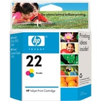 HP Cartucho de tinta original 22 Tri-color Rendimiento estándar, Tinta a base de colorante, 5 ml, 165 páginas, 1 pieza(s), Minorista
