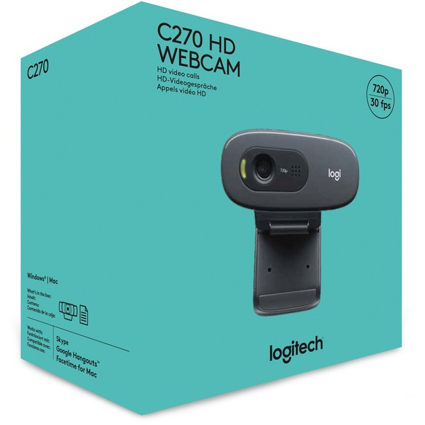 Logitech C270 HD WEBCAM cámara web 3 MP 1280 x 720 Pixeles USB 2.0 Negro negro, 3 MP, 1280 x 720 Pixeles, 720p, USB 2.0, Negro, Recortar