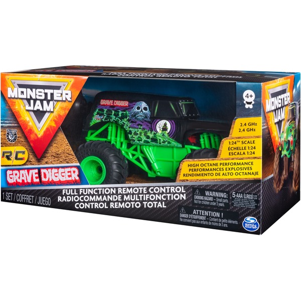 Spin Master MONSTER JAM COCHE TELEDIRIGIDO GRAVE DIGGER Coche RC Monster Jam Grave Digger a Escala 1 24 2.4GHZ hasta 76m 6044955 Juguetes Ninos 4 Anos Radiocontrol