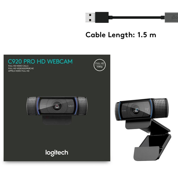 Logitech C920 PRO HD WEBCAM cámara web 15 MP 1920 x 1080 Pixeles USB 2.0 Negro negro, 15 MP, 1920 x 1080 Pixeles, 720p,1080p, H.264, USB 2.0, Negro