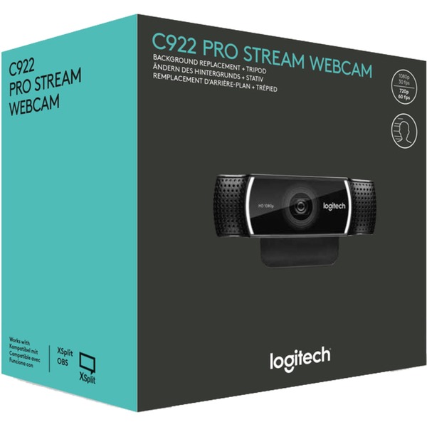 Logitech C922 PRO HD STREAM WEBCAM cámara web 1920 x 1080 Pixeles USB Negro negro, 1920 x 1080 Pixeles, 60 pps, 1280x720@60fps,1920x1080@30fps, 720p,1080p, H.264, USB