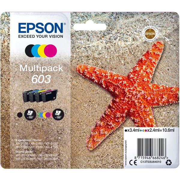 Epson Multipack 4-colours 603 Ink, Tinta Rendimiento estándar, 3,4 ml, 2,4 ml, 150 páginas, 4 pieza(s), Multipack