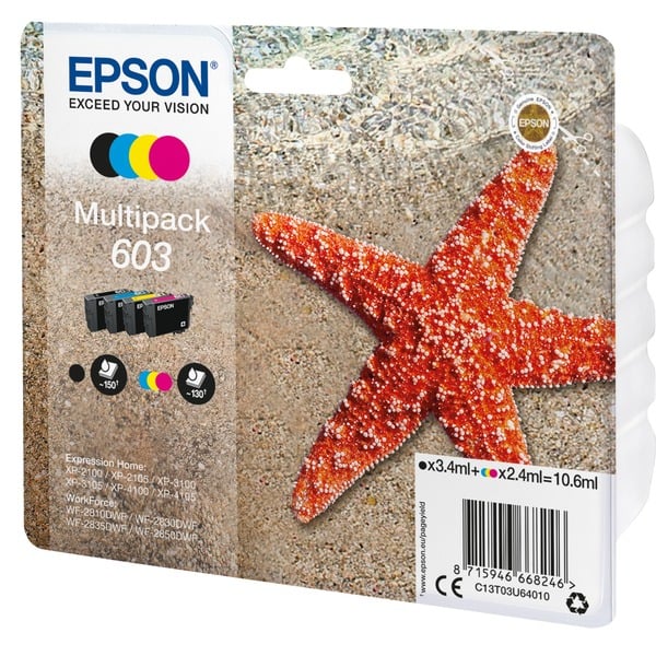 Epson Multipack 4-colours 603 Ink, Tinta Rendimiento estándar, 3,4 ml, 2,4 ml, 150 páginas, 4 pieza(s), Multipack